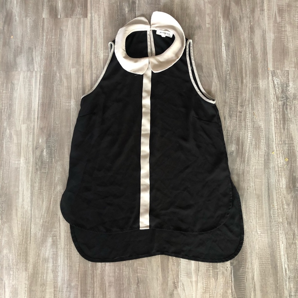 Monteau Black & Cream Collar Sheer Blouse Size XS